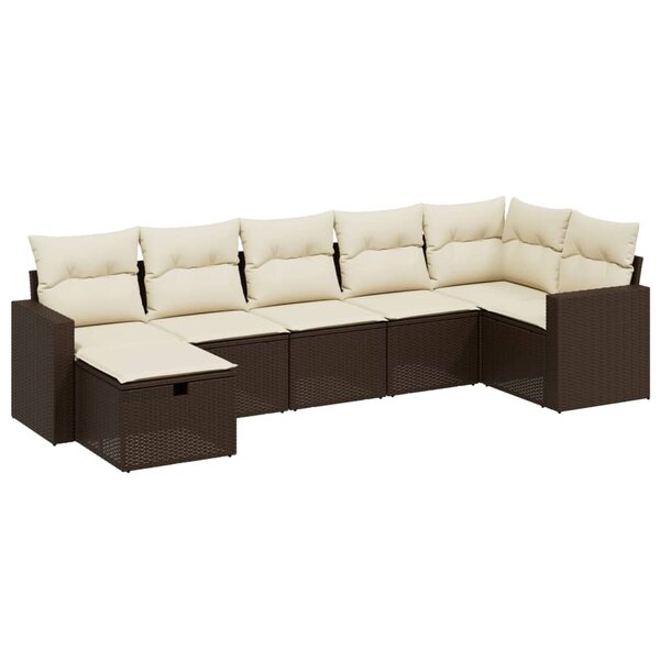 vidaXL Salon de jardin avec coussins 7 Pièces marron résine tressée