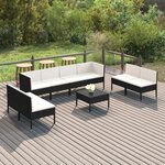 vidaXL Salon de jardin 9 Pièces avec coussins Résine tressée Noir