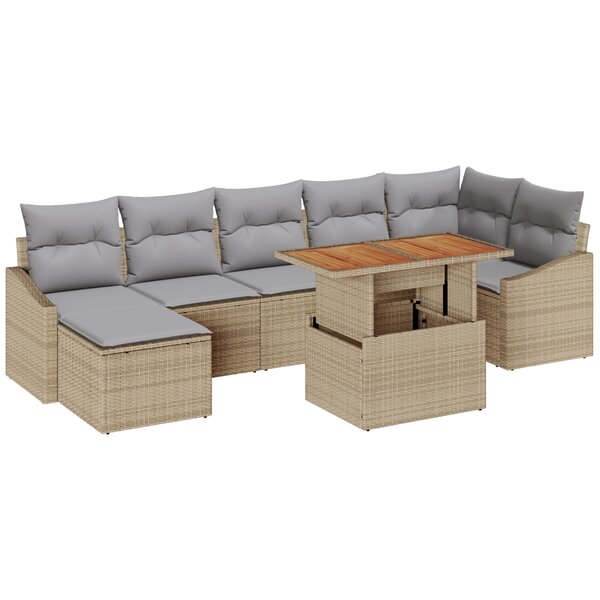 vidaXL Ensemble de canapés de jardin 8 pièces avec coussins beige poly rotin