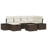 vidaXL Ensemble de canapés de jardin 7 pièces avec coussins en poly rotin marron