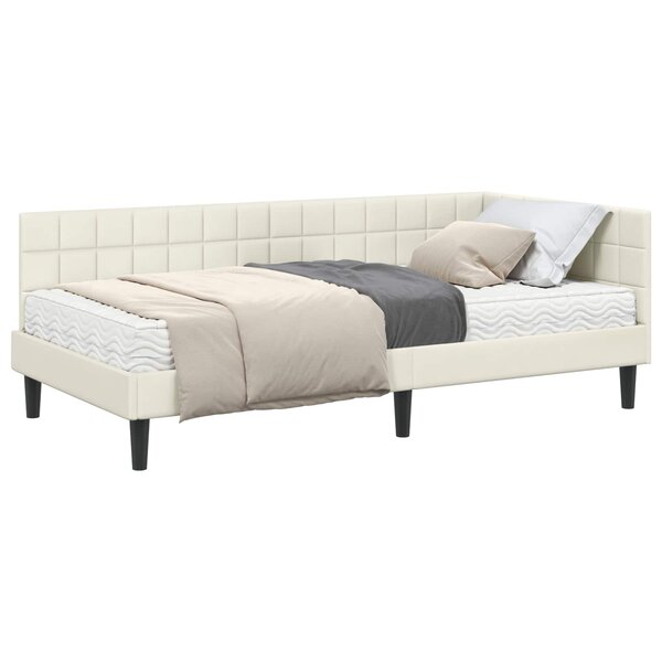 vidaXL Cadre de lit d'angle avec matelas Crème 90 x 190 cm Velours