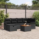 vidaXL Ensemble de canapé de jardin avec coussin 7 Pièces Noir Poly rotin