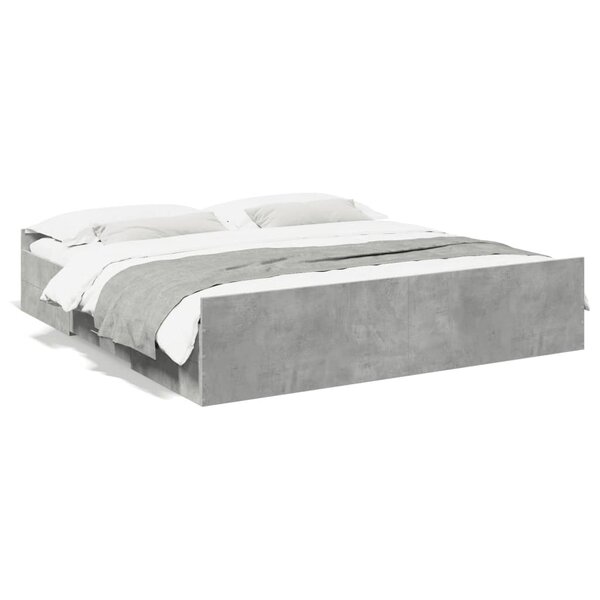 vidaXL Cadre de lit avec tiroirs sans matelas gris béton 180x200 cm