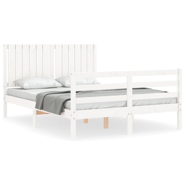 vidaXL Cadre de lit avec tête de lit blanc 140x190 cm bois massif