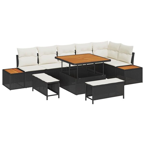 vidaXL Ensemble de canapé de jardin avec coussin 9 Pièces Noir Poly rotin