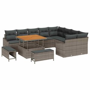 vidaXL Ensemble de canapé de jardin avec coussin 12 Pièces Gris polyrotin
