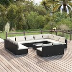 vidaXL Salon de jardin 12 Pièces avec coussins Noir Résine tressée