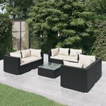 vidaXL Salon de jardin 7 Pièces avec coussins Résine tressée Noir