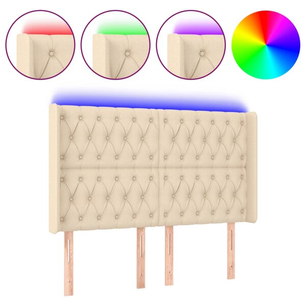 vidaXL Tête de lit à LED Crème 147x16x118/128 cm Tissu