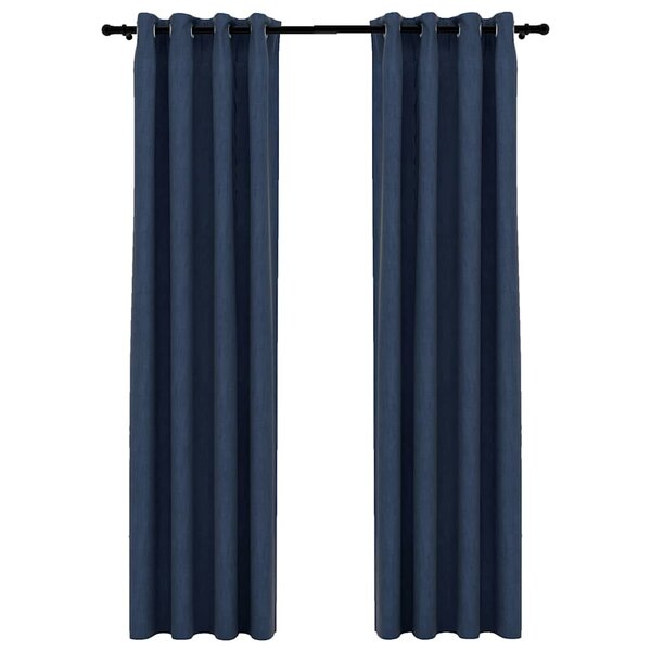 vidaXL Rideaux occultants Aspect lin avec œillets 2 Pièces Bleu 140x225cm