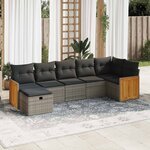 vidaXL Salon de jardin avec coussins 7 Pièces gris résine tressée