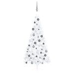 vidaXL Demi-arbre de Noël artificiel pré-éclairé et boules blanc 180cm