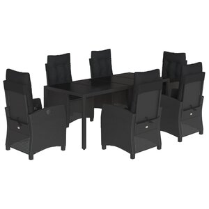 vidaXL Ensemble à manger de jardin coussins 7Pièces Noir Résine tressée