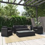 vidaXL Salon de jardin 7 Pièces avec coussins Résine tressée Noir