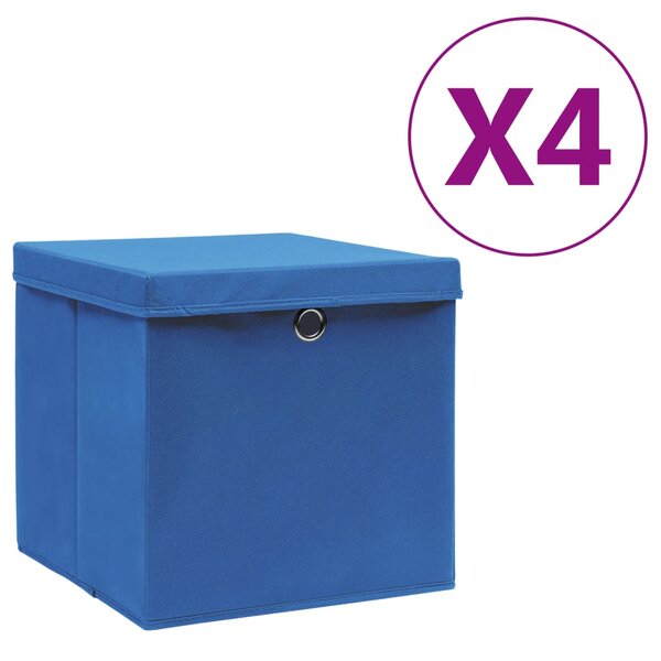 vidaXL Boîtes de rangement avec couvercles 4 Pièces 28x28x28 cm Bleu