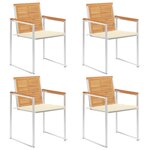vidaXL Chaises de jardin 4 Pièces avec coussins Bois de teck massif