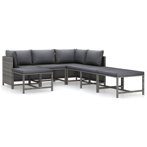 vidaXL Salon de jardin 7 Pièces avec coussins Résine tressée Gris
