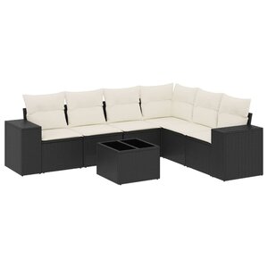vidaXL Salon de jardin 7 Pièces avec coussins noir résine tressée