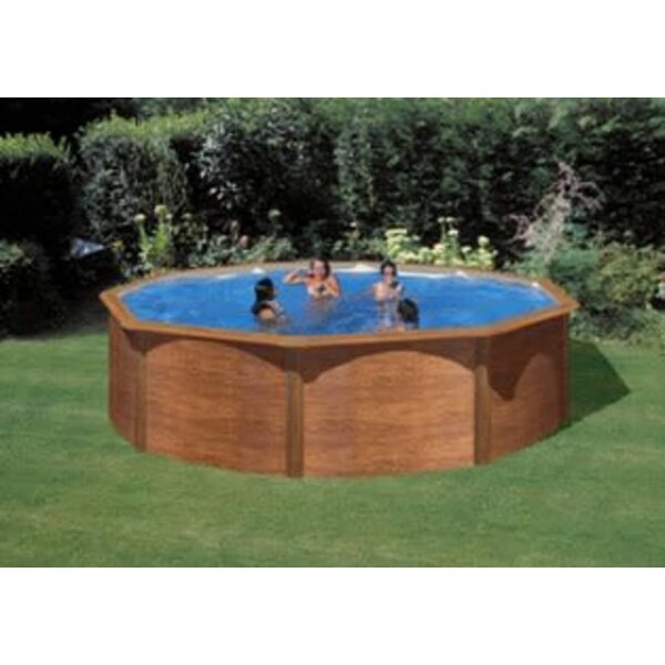 Piscine ronde hors sol 4.60mx1.20 décoré bois avec renforts