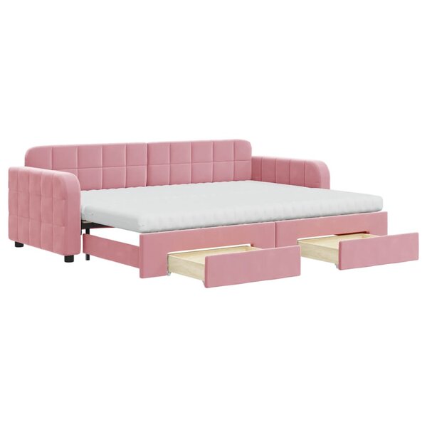 vidaXL Lit de jour avec gigogne et tiroirs rose 80x200 cm velours