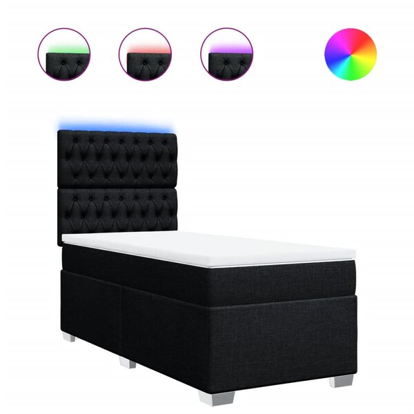 vidaXL Sommier à lattes de lit avec matelas Noir 90x200 cm Tissu