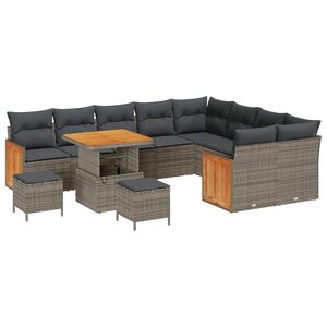 vidaXL Ensemble de canapé de jardin avec coussin 12 Pièces Gris