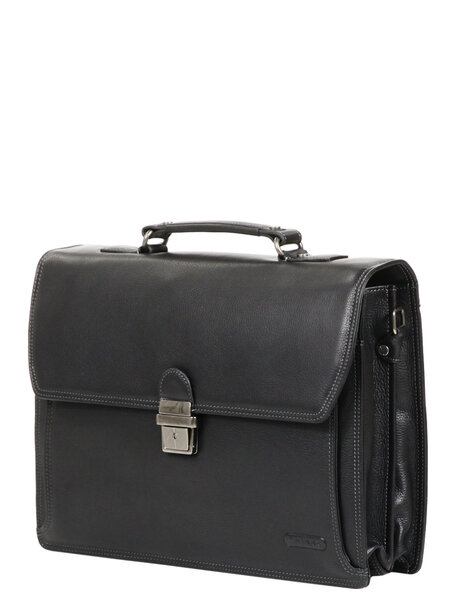 Cartable serviette Katana architecte en cuir - 38 cm - 2 soufflets - 69327 - Noir