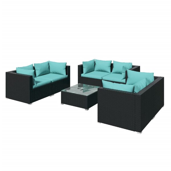 vidaXL Salon de jardin 7 Pièces avec coussins Résine tressée Noir