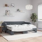 vidaXL Lit de jour avec gigogne et matelas gris foncé 80x200cm velours