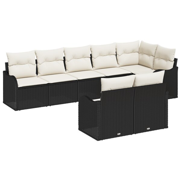 Ensemble de 8 pièces de canapé de jardin avec coussins noir poly rattan