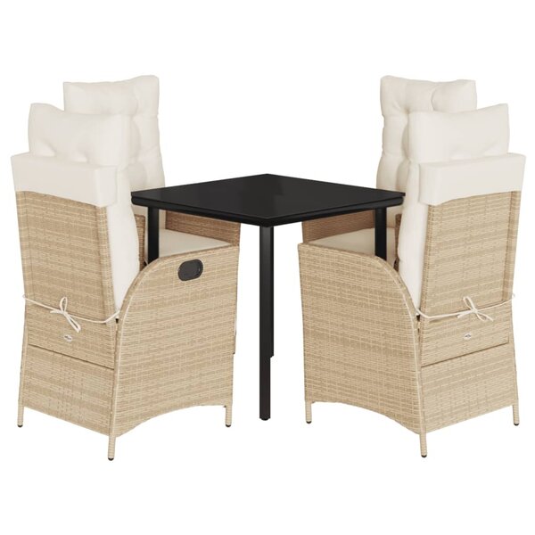 vidaXL Ensemble à manger de jardin avec coussins 5Pièces Beige poly rotin