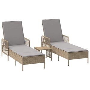 vidaXL Chaise longue avec coussin 2 Pièces Beige 35 x 35 x 32cm polyrotin