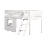 Flexa WHITE Lit mi-hauteur avec echelle inclinee 90 x 200 cm Facades cabane cadre blanc Barriere de securite classique Blanc