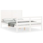vidaXL Cadre de lit avec tête de lit blanc petit double bois massif