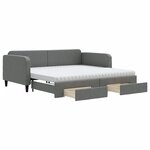 vidaXL Lit de jour avec gigogne et tiroirs gris foncé 100x200 cm tissu