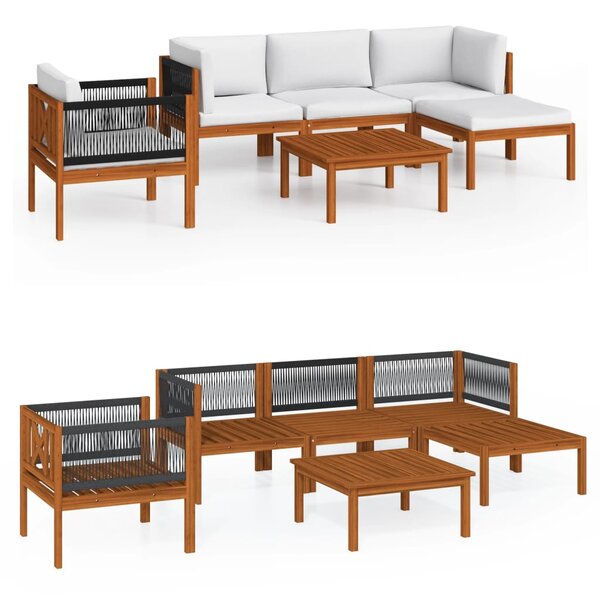 vidaXL Salon de jardin 6 Pièces avec coussins Crème Bois d'acacia solide