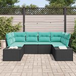 vidaXL Ensemble de canapé de jardin avec coussin 6 Pièces Noir polyrotin