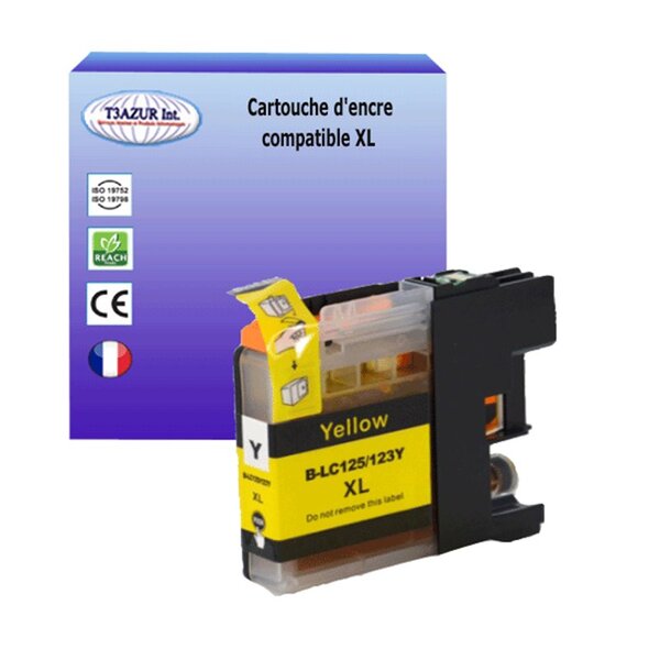 T3AZUR- Cartouche compatible avec Brother LC123 XL pour Brother DCPJ132W  DCPJ152W  DCPJ172W  DCPJ4110DW  DCPJ522DW  DCPJ552DW  DCPJ752DW Jaune