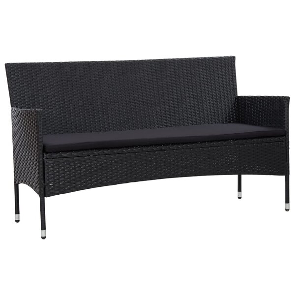 vidaXL Canapé de jardin à 3 places avec coussins Noir Résine tressée