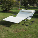 Bain de soleil transat à bascule 2 places design contemporain assise dossier ergonomiques oreiller fourni textilène métal noir et crème 200L x 140l x 85H cm