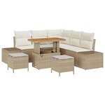 vidaXL Canapé de jardin 8 pièces avec coussins beiges en poly rattan et acacia