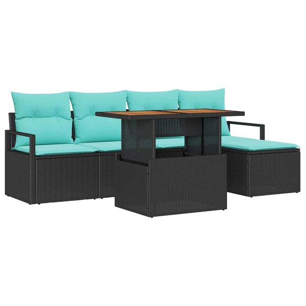 vidaXL Ensemble de salle à manger pour jardin 6 Pièces Noir et Sarcelle