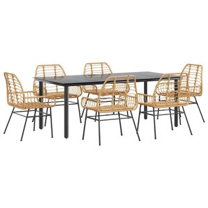 vidaXL Ensemble à manger jardin 7Pièces marron rpoly otin verre
