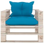 vidaXL Canapé palette de jardin avec coussins bleu bois de pin