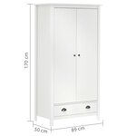 vidaXL Garde-robe à 2 portes Hill Blanc 89x50x170cm Bois de pin solide