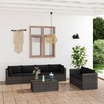 vidaXL Salon de jardin 7 Pièces avec coussins résine tressée gris