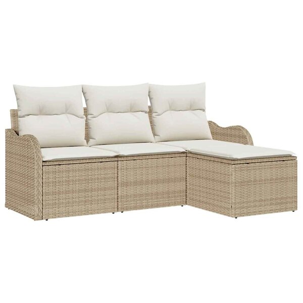 vidaXL Ensemble de canapé de jardin 4 Pièces Beige Poly rotin