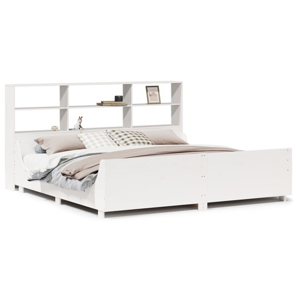 vidaXL Lit bibliothèque sans matelas blanc 200x200 cm bois massif