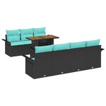 vidaXL Ensemble de canapé de jardin avec coussin 8 Pièces Noir et bleu