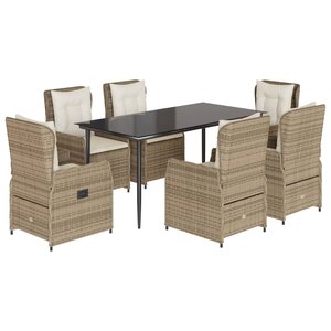 vidaXL Ensemble à manger de jardin et coussins 7 Pièces beige poly rotin